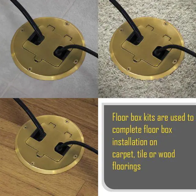 Alt view image 6 of 7 - RACO 6239BP Floor Kit with Recessed Duplex 15A TR Device and Adjustable Steel Box, 1-Gang, Brass