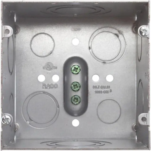 Main image of Hubbell Raco 4-11/16 in. Square Box, Large Capacity, Welded, 3-1/4 in. Deep, (2) 1/2 in. KO, (4) 1/2-3/4 in. TKO, (2) 3/4-1 in. TKO, (2) 1-1-1/4 in. TKO, (2) 1, 1-1/4, 1-1/2, 2 in. KO, Gray (260)