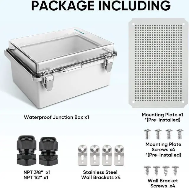 Alt view image 6 of 7 - TICONN Outdoor Electrical Box Waterproof, Junction Box IP67 ABS Plastic Enclosure with Hinged Cover with Mounting Plate, Wall Brackets, Cable Glands (Clear, 11"x7.5"x5.5")