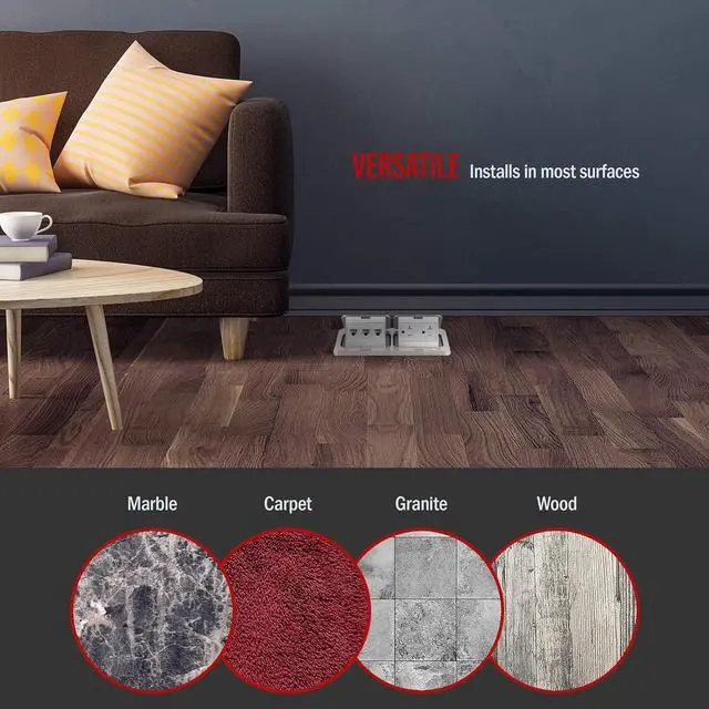 Alt view image 4 of 7 - ENERLITES 662301-S-D Floor Box Electrical Kit 2 Gang 20A Tamper / Weather Resistant Duplex Receptacle, Datacom Ports - Nickel Plated Brass, Steel