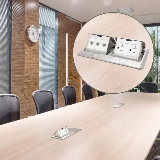 Alt view image 6 of 7 - ENERLITES 662301-S-D Floor Box Electrical Kit 2 Gang 20A Tamper / Weather Resistant Duplex Receptacle, Datacom Ports - Nickel Plated Brass, Steel