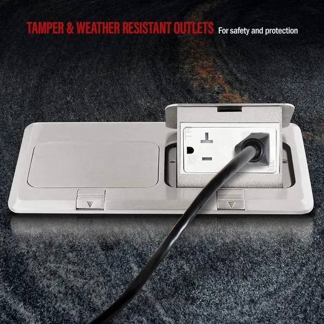 Alt view image 5 of 7 - ENERLITES 662301-S-D Floor Box Electrical Kit 2 Gang 20A Tamper / Weather Resistant Duplex Receptacle, Datacom Ports - Nickel Plated Brass, Steel