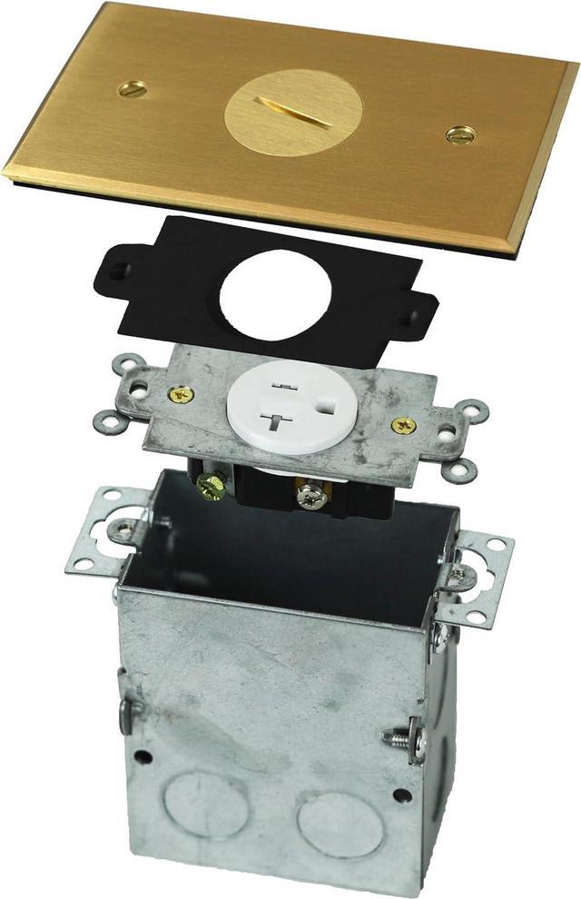 Alt view image 3 of 3 - ENERLITES Screw Cap Cover Floor Box kit, 5 x 2.87 1-Gang Cover, 20A Tamper-Weather Resistant Receptacle Single Outlet, Watertight Gasket, Corrosive Resistant Hardware, UL Listed, 975547-C, Brass