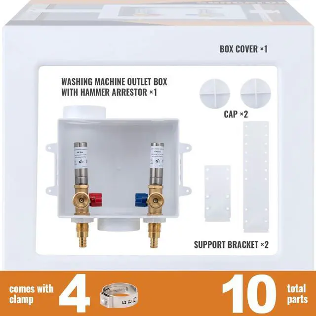 Alt view image 7 of 7 - SUNGATOR Washing Machine Laundry Outlet Box, Washer Water Valve Wall Box with Center Drain, 1/2 Inch Pex Crimp Inlet x 3/4 Inch MHT Outlet, with Stainless Steel Water Hammer Arrestor and 4 Crimp Rings