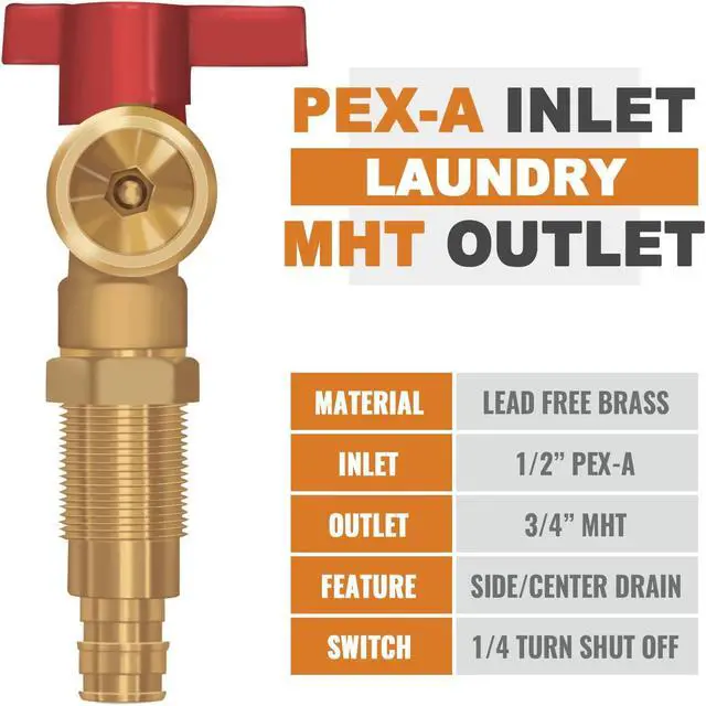 Alt view image 2 of 7 - SUNGATOR Pex A Washer Box, 1/2 Inch Pex A Expansion Inlet x 3/4 Inch MHT Outlet, Washing Machine Laundry Outlet Box with Brass Valves Installed and 4 Expansion Rings
