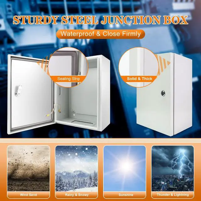 Alt view image 3 of 7 - Outdoor Electrical Box 16 x 12 x 8'' NEMA 4X Enclosure Waterproof Steel Box Electrical Lockable Junction Box Outdoor Electrical Enclosure 16''