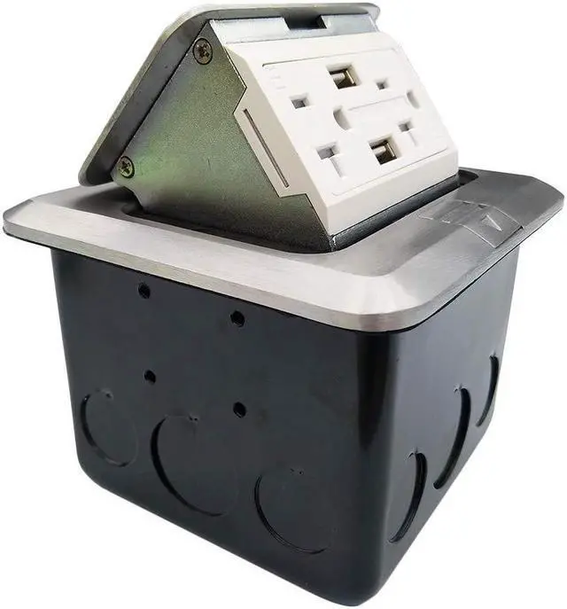 Alt view image 2 of 7 - Pop Up Countertop Floor Outlet Electrical USB Sockets Waterproof Kitchen Pop Out 20A Receptacle Stainless Steel Box Silver Cover