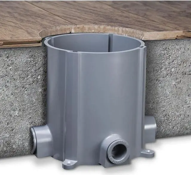 Alt view image 7 of 7 - RACO 5511 Round Nonmetallic Floor Box for Concrete Pour 3/4 in. and 1 in. Hubs, 5 in. Inside Dia, Gray
