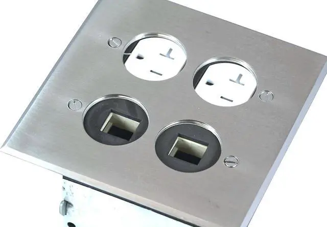Alt view image 3 of 7 - ENERLITES Screw Cap Cover Floor Box kit, 5 x 5 2-Gang, 20A Tamper-Weather Resistant Receptacle Outlet, Keystone Ports, Watertight, Corrosive Resistant, UL Listed, 975510-SS-D, Stainless Steel