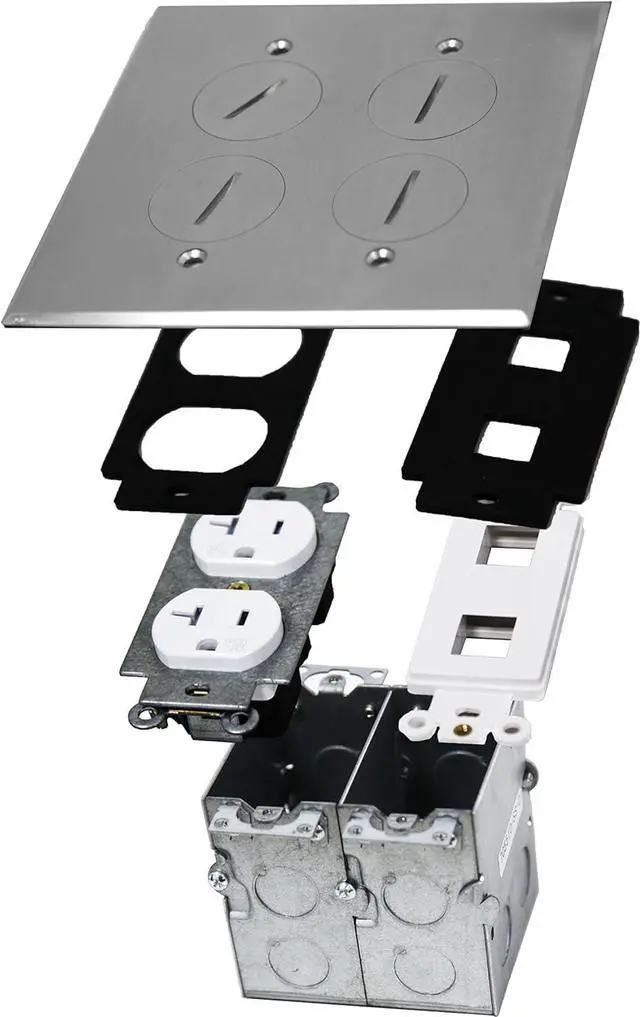 Alt view image 4 of 7 - ENERLITES Screw Cap Cover Floor Box kit, 5 x 5 2-Gang, 20A Tamper-Weather Resistant Receptacle Outlet, Keystone Ports, Watertight, Corrosive Resistant, UL Listed, 975510-SS-D, Stainless Steel