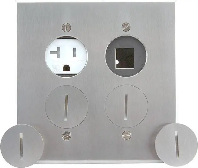Alt view image 5 of 7 - ENERLITES Screw Cap Cover Floor Box kit, 5 x 5 2-Gang, 20A Tamper-Weather Resistant Receptacle Outlet, Keystone Ports, Watertight, Corrosive Resistant, UL Listed, 975510-SS-D, Stainless Steel