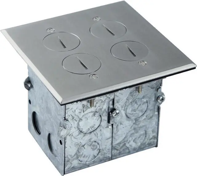 Main image of ENERLITES Screw Cap Cover Floor Box kit, 5 x 5 2-Gang, 20A Tamper-Weather Resistant Receptacle Outlet, Keystone Ports, Watertight, Corrosive Resistant, UL Listed, 975510-SS-D, Stainless Steel
