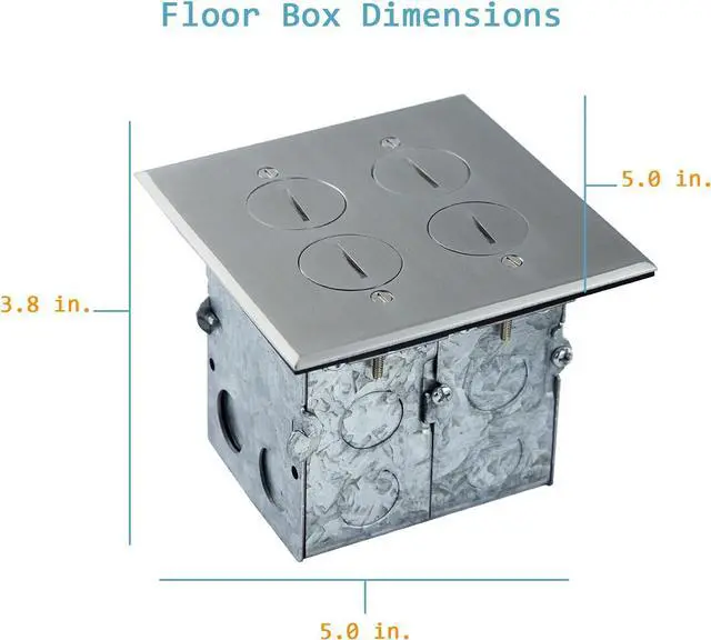 Alt view image 2 of 7 - ENERLITES Screw Cap Cover Floor Box kit, 5 x 5 2-Gang, 20A Tamper-Weather Resistant Receptacle Outlet, Keystone Ports, Watertight, Corrosive Resistant, UL Listed, 975510-SS-D, Stainless Steel