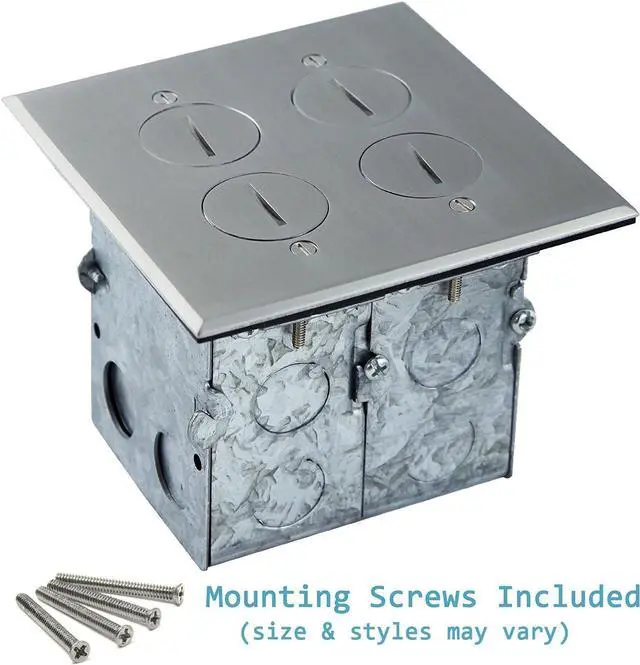 Alt view image 7 of 7 - ENERLITES Screw Cap Cover Floor Box kit, 5 x 5 2-Gang, 20A Tamper-Weather Resistant Receptacle Outlet, Keystone Ports, Watertight, Corrosive Resistant, UL Listed, 975510-SS-D, Stainless Steel