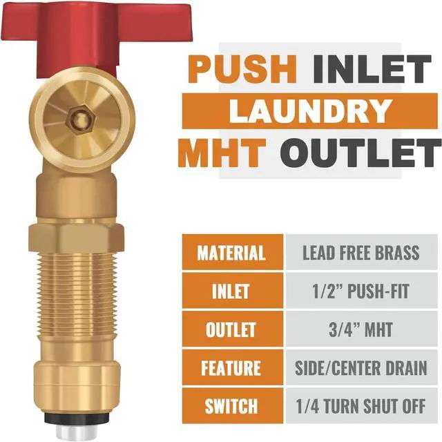 Alt view image 2 of 7 - SUNGATOR Push-Fit Laundry Washer Valve Box, Washing Machine Outlet Box with Center Drain, 1/2 Inch Push-Fit Inlet x 3/4 Inch MHT Outlet, with 2 Disconnect Clips