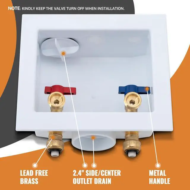 Alt view image 6 of 7 - SUNGATOR Push-Fit Laundry Washer Valve Box, Washing Machine Outlet Box with Center Drain, 1/2 Inch Push-Fit Inlet x 3/4 Inch MHT Outlet, with 2 Disconnect Clips