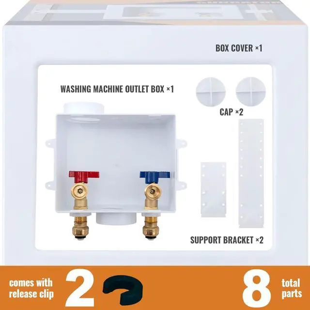 Alt view image 7 of 7 - SUNGATOR Push-Fit Laundry Washer Valve Box, Washing Machine Outlet Box with Center Drain, 1/2 Inch Push-Fit Inlet x 3/4 Inch MHT Outlet, with 2 Disconnect Clips