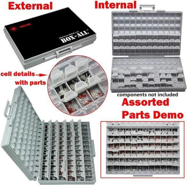 Alt view image 4 of 7 - AideTek Box-all Enclosure for Surface Mount Components 1206 0805 0603 0402 0201 Size+ 198 White Labels 144 Compartments with Lid Hold up to 300pcs 1206 Resistor Capacitor