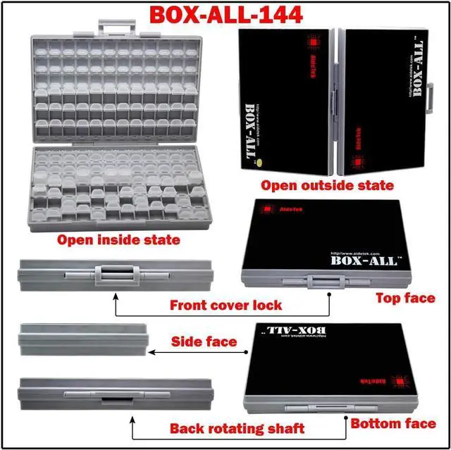 Alt view image 5 of 7 - AideTek Box-all Enclosure for Surface Mount Components 1206 0805 0603 0402 0201 Size+ 198 White Labels 144 Compartments with Lid Hold up to 300pcs 1206 Resistor Capacitor