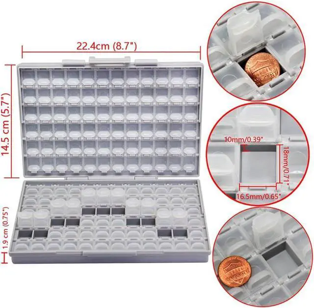 Alt view image 3 of 7 - AideTek Box-all Enclosure for Surface Mount Components 1206 0805 0603 0402 0201 Size+ 198 White Labels 144 Compartments with Lid Hold up to 300pcs 1206 Resistor Capacitor