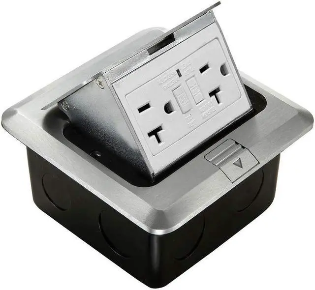 Main image of Pop Up Floor Electrical Outlet Kitchen Countertop UL Listed Pop Out GFCI Receptacle Box Cover with Waterproof Socket 20A Silver