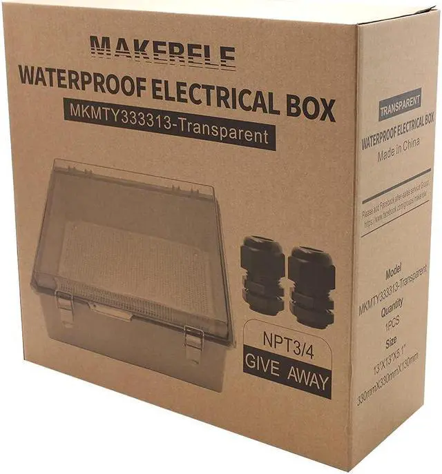 Alt view image 6 of 6 - MAKERELE Outside Electrical Box Plastic Enclosure IP67 Waterproof Junction Box Clear Cover Plate with Stainless Steel Buckles 13×13×5.1 inch(330×330×130mm)