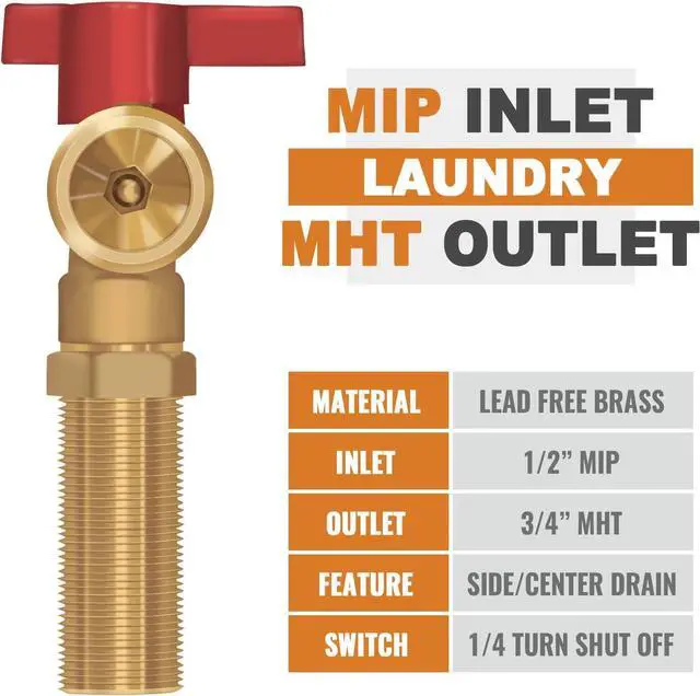 Alt view image 2 of 7 - SUNGATOR Mip Washer Valve Box, 1/2 Inch Mip (Sweat) Inlet x 3/4 Inch MHT Outlet, Sweat Washing Machine Box with Brass Valves Installed