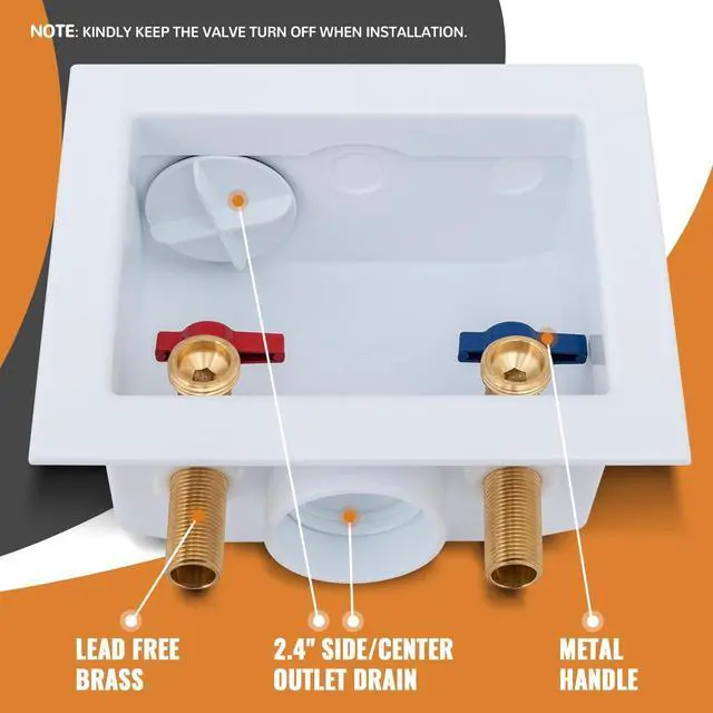 Alt view image 6 of 7 - SUNGATOR Mip Washer Valve Box, 1/2 Inch Mip (Sweat) Inlet x 3/4 Inch MHT Outlet, Sweat Washing Machine Box with Brass Valves Installed