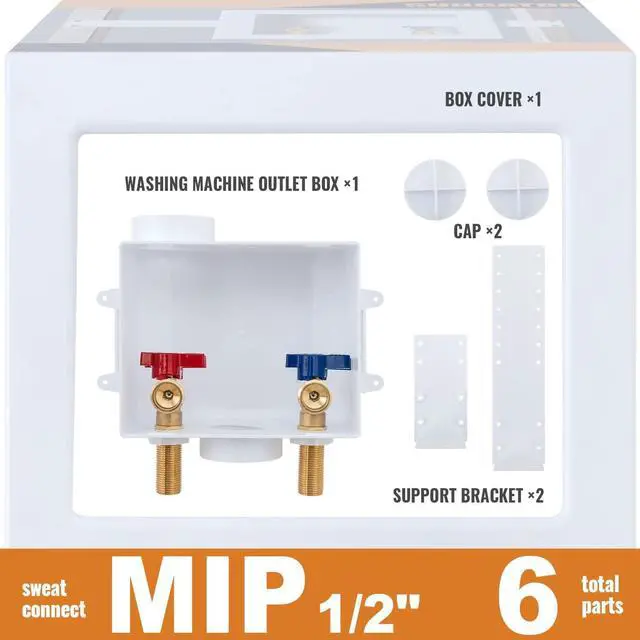 Alt view image 7 of 7 - SUNGATOR Mip Washer Valve Box, 1/2 Inch Mip (Sweat) Inlet x 3/4 Inch MHT Outlet, Sweat Washing Machine Box with Brass Valves Installed