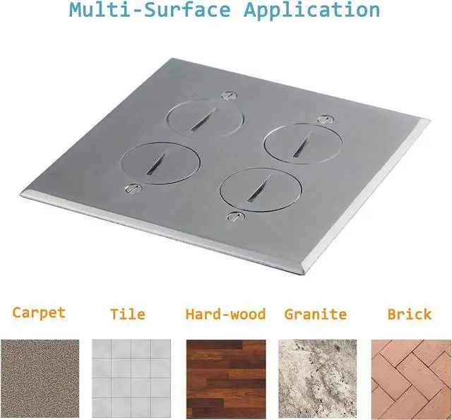 Alt view image 6 of 7 - ENERLITES Screw Cap Cover Floor Box kit, 5 x 5 2-Gang, 20A Tamper-Weather Resistant Receptacle Outlet, Keystone Ports, Watertight, Corrosive Resistant, UL Listed, 975510-SS-D, Stainless Steel