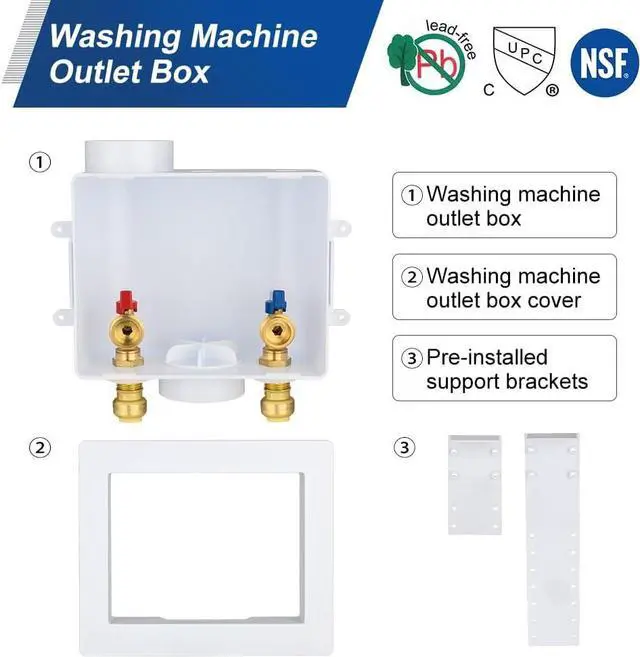 Alt view image 4 of 6 - EFIELD Universal Washing Machine Outlet Box,1/2-inch Push-fit Inlet x 3/4 inch MHT Outlet Connection, Center Drain