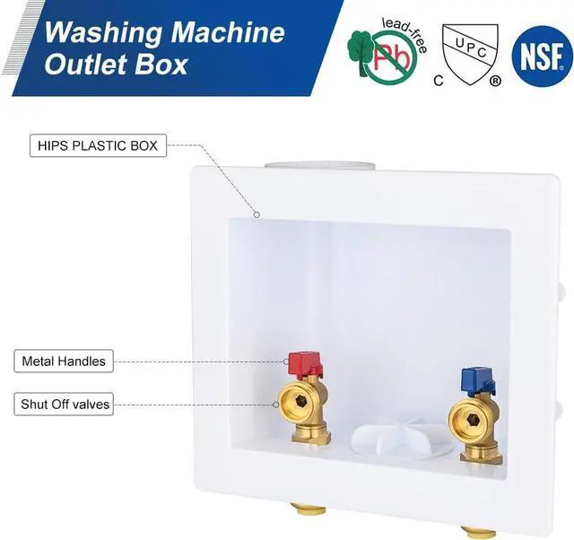 Alt view image 6 of 6 - EFIELD Universal Washing Machine Outlet Box,1/2-inch Push-fit Inlet x 3/4 inch MHT Outlet Connection, Center Drain