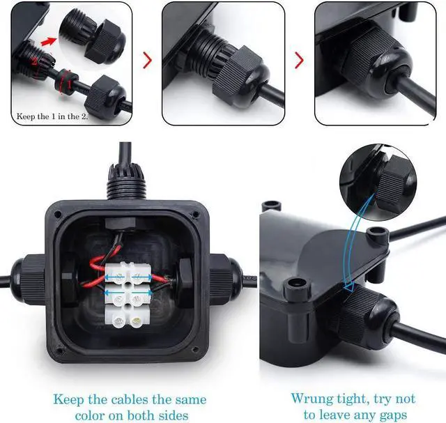 Alt view image 4 of 7 - Waterproof Junction Box, IP68, 3-Way Outdoor Cable Connectors,Outdoor/External Electrical Light Junction Box Ø 6mm-10.2mm (6 Pack)