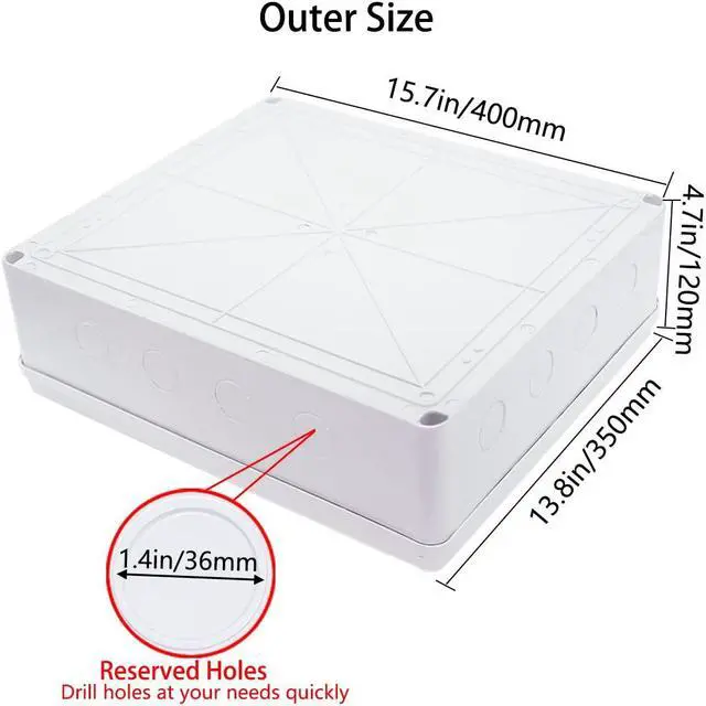 Alt view image 2 of 6 - Junction Box, Zulkit Project Box with Reserved Holes IP65 Waterproof Dustproof Electrical Box ABS Plastic Project Enclosure White 15.7 x 13.8 x 4.7 Inch