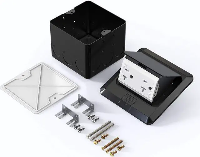 Alt view image 6 of 6 - KYHSHJ Pop Up Floor Electrical Outlet Box Kit20 Amp Stainless Steel TR Tamper-Resistant Duplex Receptacle Outlet Corrosive Resistant HardwareETL Listed, Black