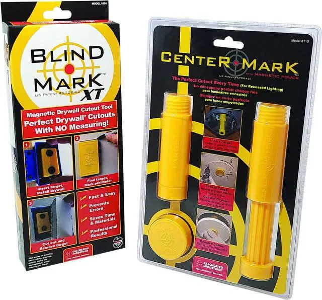 Main image of Calculated Industries 8125 Value Pack - Blind Mark and Center Mark Drywall Install Tools | For Electrical Outlet Box and Recessed Can-Light Cutouts | Powerful Rare-Earth Magnetic Targets and Locator