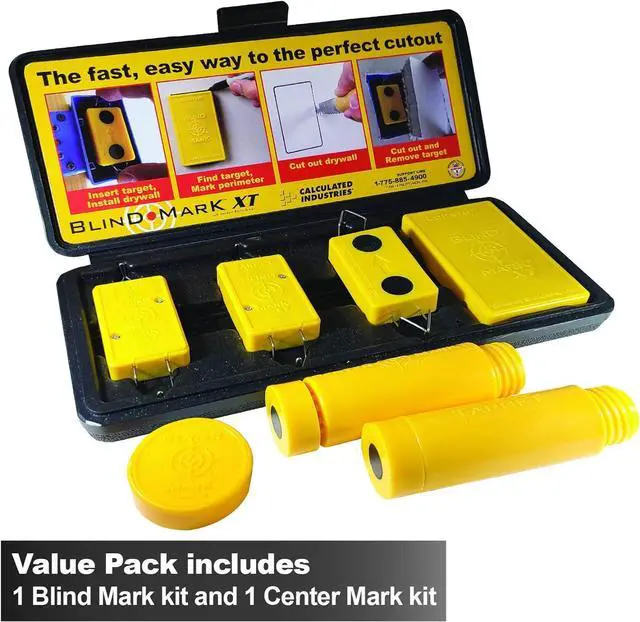Alt view image 2 of 7 - Calculated Industries 8125 Value Pack - Blind Mark and Center Mark Drywall Install Tools | For Electrical Outlet Box and Recessed Can-Light Cutouts | Powerful Rare-Earth Magnetic Targets and Locator