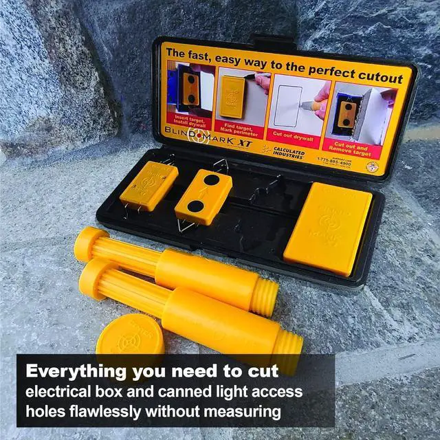 Alt view image 4 of 7 - Calculated Industries 8125 Value Pack - Blind Mark and Center Mark Drywall Install Tools | For Electrical Outlet Box and Recessed Can-Light Cutouts | Powerful Rare-Earth Magnetic Targets and Locator