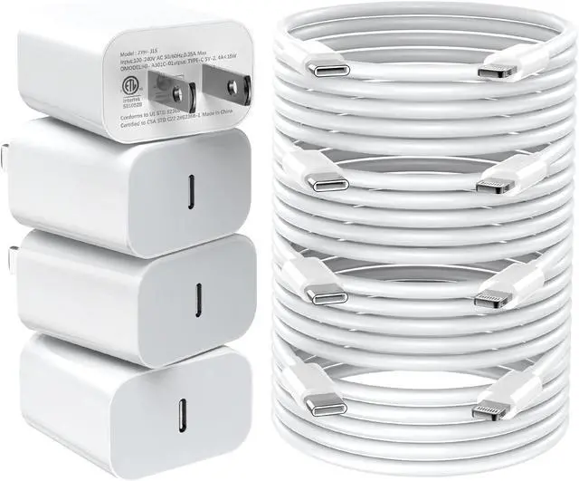 Main image of iPhone Charger Fast Charging 20W PD USB C Wall Charger 4 Pack with 6FT Fast Charging Cable - Fast Charger for iPhone 14/14 Pro Max/13/13 Pro/12/12 Pro/11/11 Pro/XS iPad