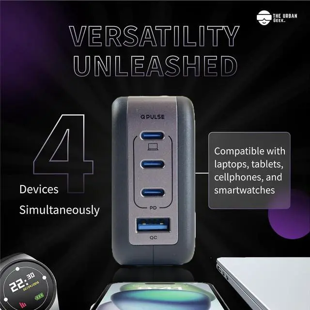 Alt view image 3 of 7 - 100W USB C Charger, USB C Charger Block - Multiport GaN III Type C Charger, Fast Charging for MacBook Pro, iPad, iPhone, Samsung - Designed in USA, Mac USB C Charging Block