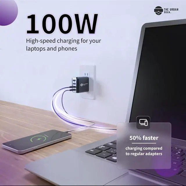 Alt view image 5 of 7 - 100W USB C Charger, USB C Charger Block - Multiport GaN III Type C Charger, Fast Charging for MacBook Pro, iPad, iPhone, Samsung - Designed in USA, Mac USB C Charging Block