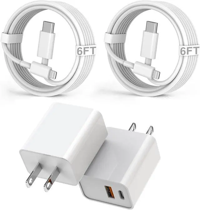 Main image of Fast iPhone Charger, 2Pack 20W Dual Port QC+ USB C Charger Block Plug Adapter Dual Charger iPhone Fast Charging Brick 6 FT USB C to Lightning Cable iPhone Cord for iPhone 14/13/12/11/Pro Max/Mini/XR/X