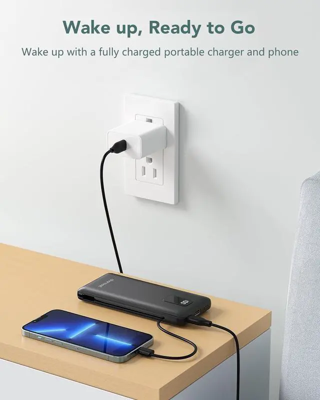 Alt view image 7 of 7 - Charmast Portable Charger with Built-in Cables & Wall Plug, 10000mAh Portable Power Bank, External Battery Pack Travel Essentials Compatible with iPhone 16/15/14/13, Samsung, iPad etc