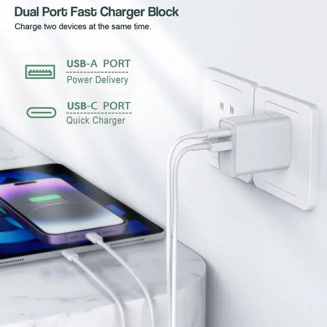 Alt view image 3 of 7 - Fast iPhone Charger, 2Pack 20W Dual Port QC+ USB C Charger Block Plug Adapter Dual Charger iPhone Fast Charging Brick 6 FT USB C to Lightning Cable iPhone Cord for iPhone 14/13/12/11/Pro Max/Mini/XR/X