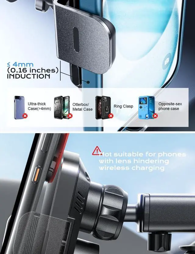Alt view image 4 of 7 - CHGeek Wireless Car Charger, 15W Fast Charging Auto Clamping Car Charger Phone Mount Phone Holder fit for iPhone 15 14 13 12 11 Pro Max Xs, Samsung Galaxy S24 Ultra S23 S22 S21, S20, S10+, Black