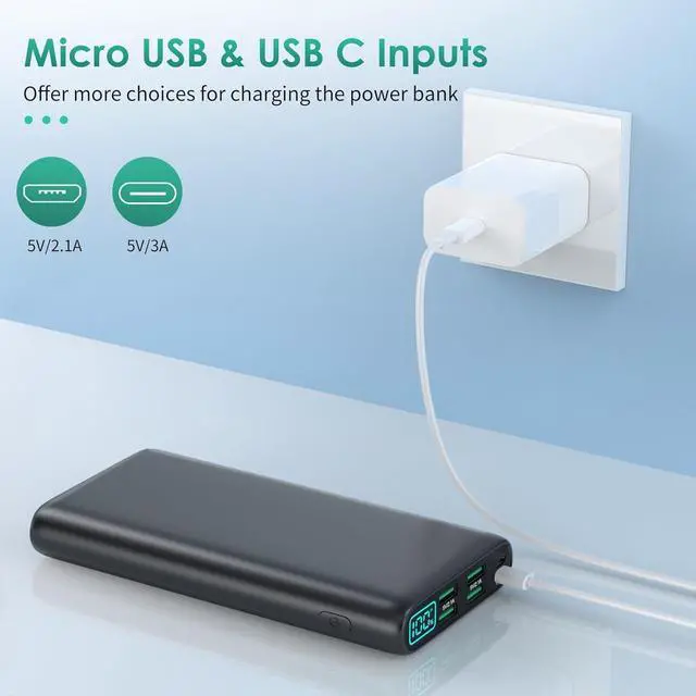 Alt view image 6 of 7 - Portable Charger 38800mAh LCD Display Power Bank 5 USB Outputs Battery Pack Backup USB-C in&out Dual Input Phone Charging Compatible with iPhone 16/15/14/13 Pro/12 Android  Galaxy Pixel Nexus