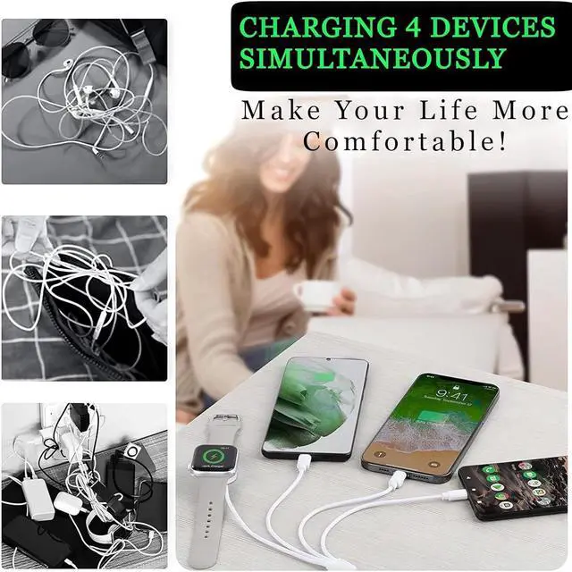Alt view image 6 of 7 - 4 in 1 Watch & Phone Charger Cable Multi Charging Cord Fast Magnetic Cable USB Type C for  Watch iPhone Pods Android & More / 3.3ft