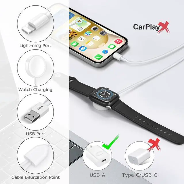 Alt view image 3 of 6 - Upgraded Smart Watch Charger for Apple Watch Charger Charging Cable Compatible with iWatch Series SE/9/8/7/6/5/4/3/2/1 & Phone 14/13/12/11/Pro/Max/XS/X//Pad Series, 6.5ft/2m