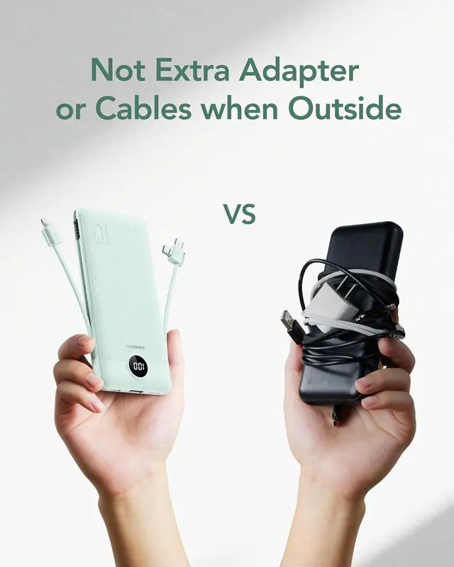 Alt view image 7 of 7 - Portable Charger for iPhone with Built in Cables and Wall Plug 10000mah Slim Fast Charging USB C Power Bank Travel Essential Battery Pack Compatible with iPhone iPad  etc(Green)