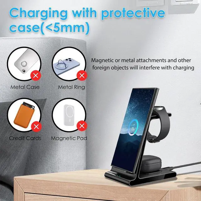Alt view image 4 of 7 - Wireless Charger for Samsung S25 Ultra, Charging Station for Galaxy S25/S25 Edge/S24 Ultra/S24+/S24/S23/Note 20/Z Flip 7/Fold 7, for Galaxy Watch 8/8 Classic/Ultra/7/6, Galaxy Buds 2 Pro (No Adapter)
